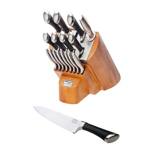 Chicago Cutler Fusion 18-Piece Knife Block Set, Stainless Steel with Honey Maple Wood Block