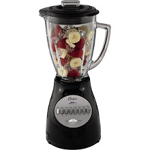 Oster Osterizer 14-Speed Blender, Black with glass pitcher.