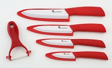 Chef Made Easy Red Ceramic Knife Set, Kitchen Knives with Sheaths (Case)