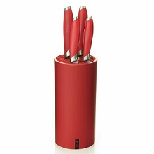 Stainless Steel 5 Piece Red Knife Set with Block.