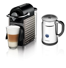 Pixie Nespresso Espresso Maker with Aeroccino Plus Milk Frother Electric Titan