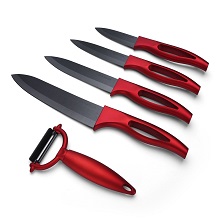 Sumkica Ceramic Red Handle Knife Knife Set Black Blade